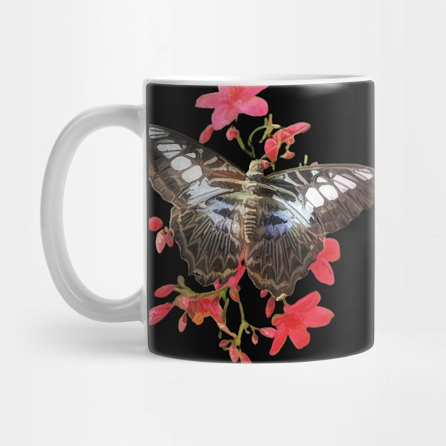 Red Berry Flower Brown Butterfly by Manzo Carey